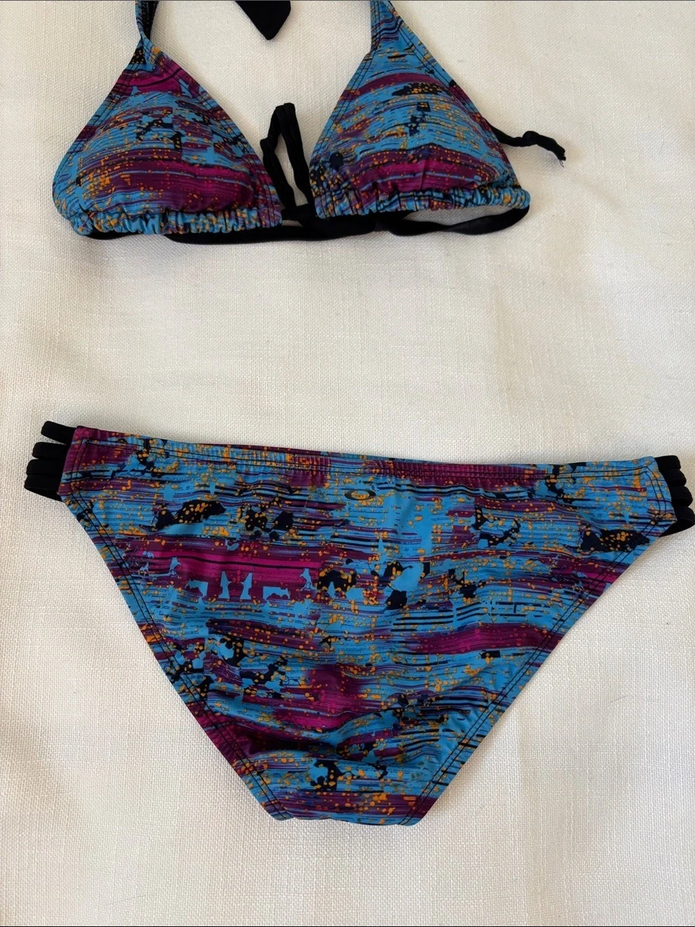 Oakley Blue & Purple Abstract Printed Bikini Set with Black Trim -416sku